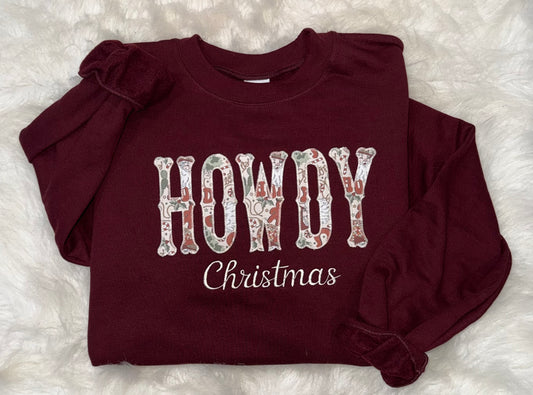 Embroidered Howdy Christmas Applique Crewneck
