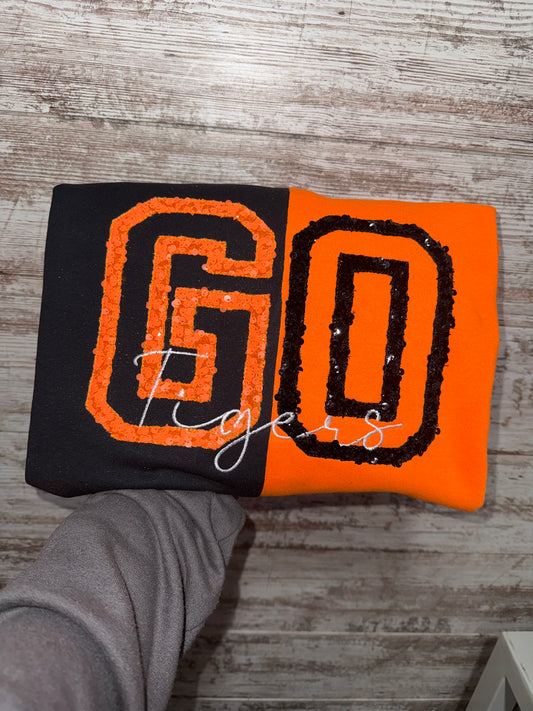 Go Tigers Split Color Crewneck