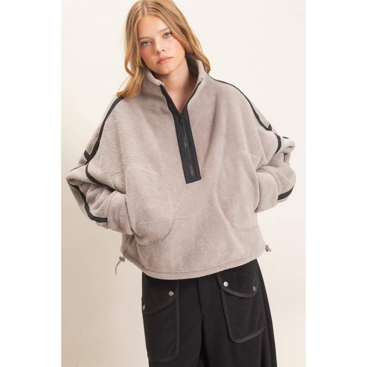 Contrast Trim Half-Zip Fleece Pullover