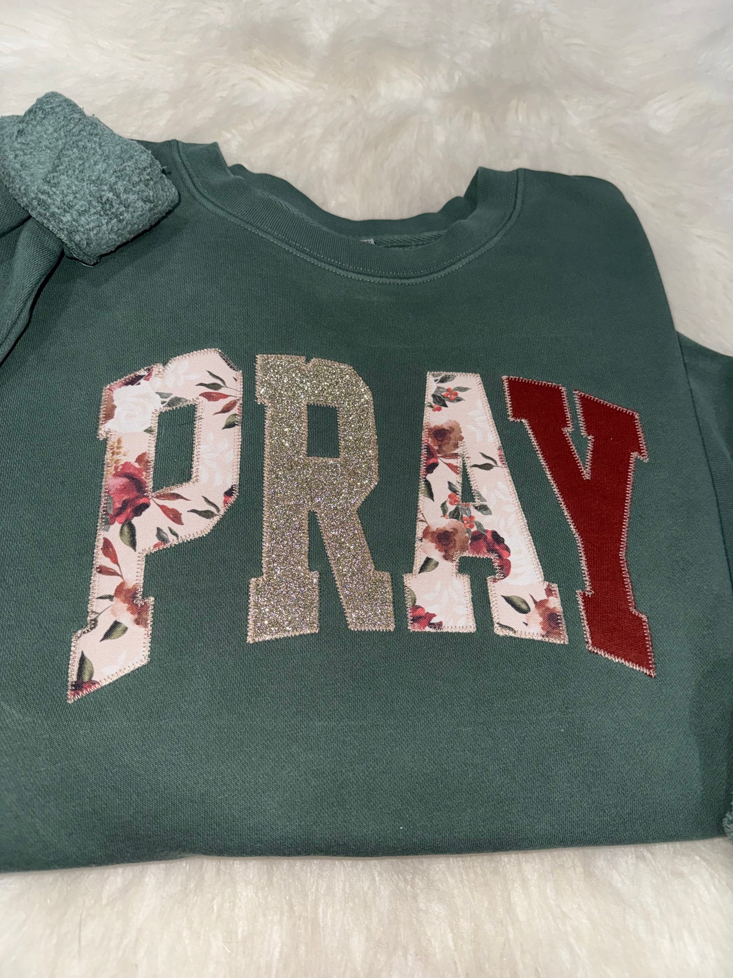 Mixed Media Pray Applique Crewneck