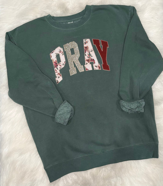 Mixed Media Pray Applique Crewneck
