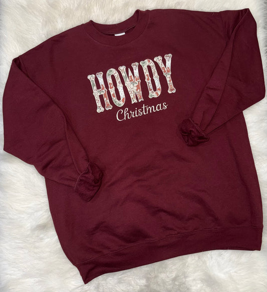 Embroidered Howdy Christmas Applique Crewneck