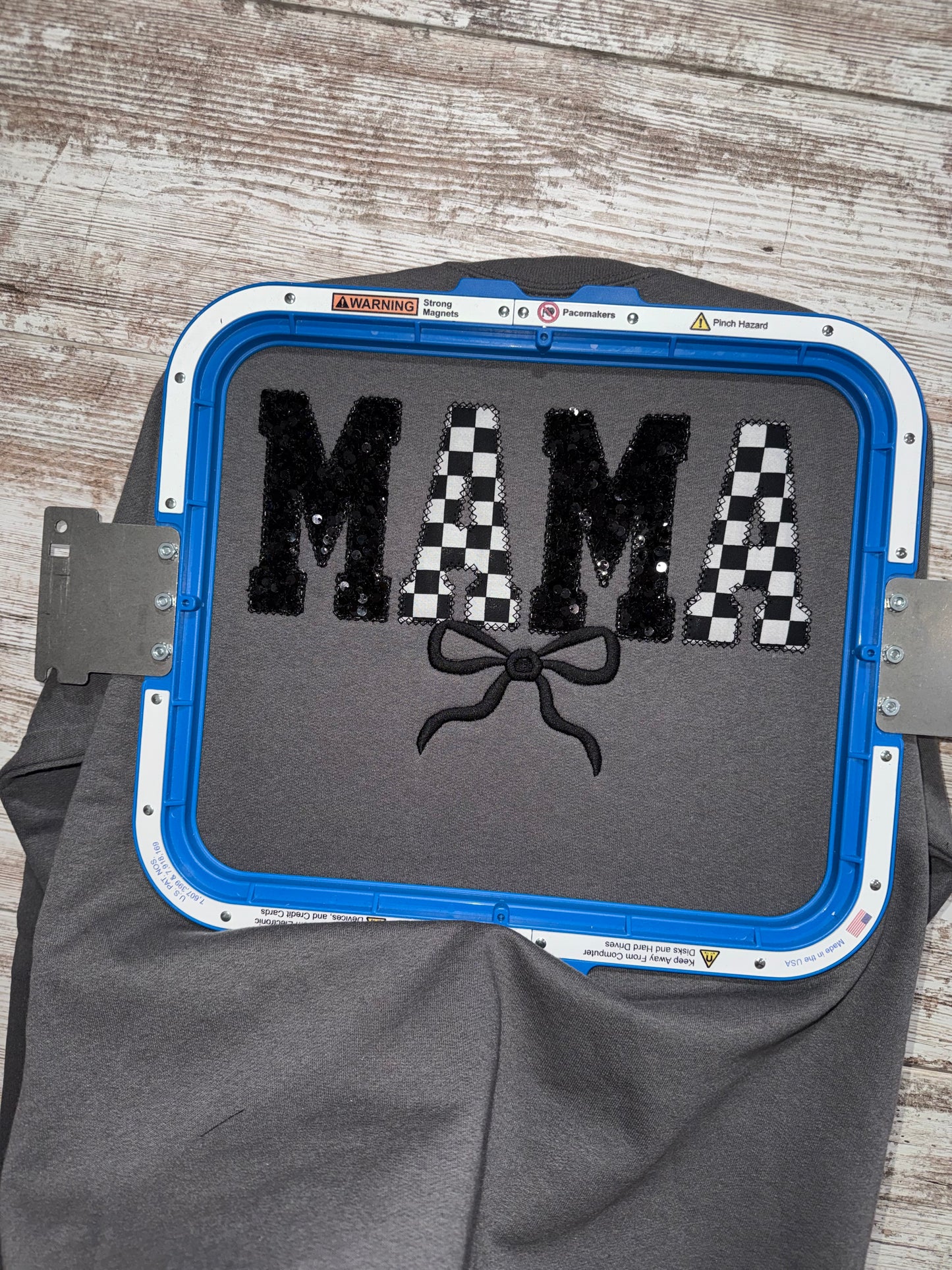 Checkered sequin mama crewneck