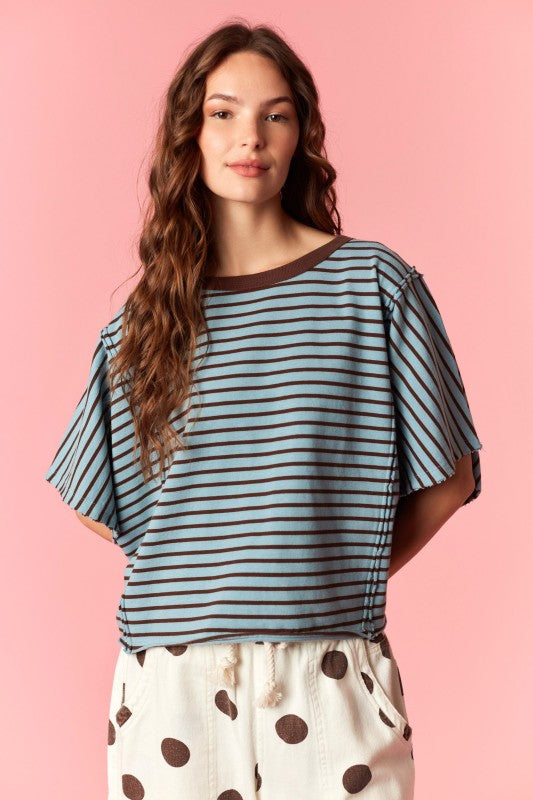 Yarn Dyed Stripe Round Neck Dolman Tee