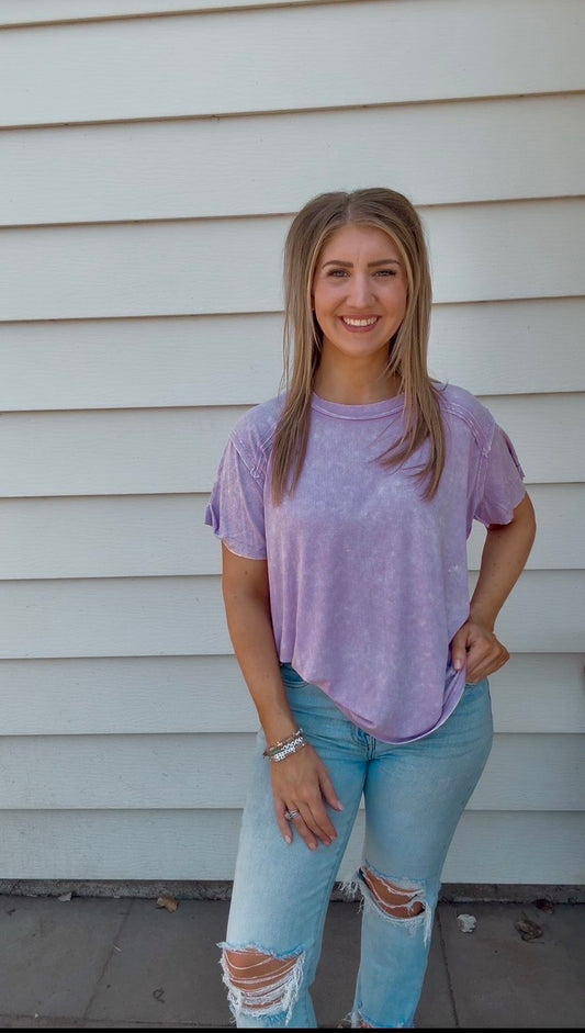 Ribbed Short Sleeve Boat-Neck Top