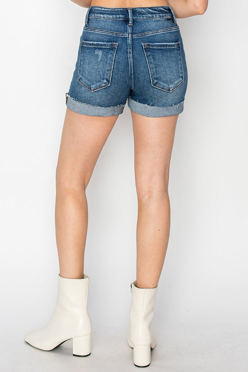 High Rise Button Down Cuffed Shorts