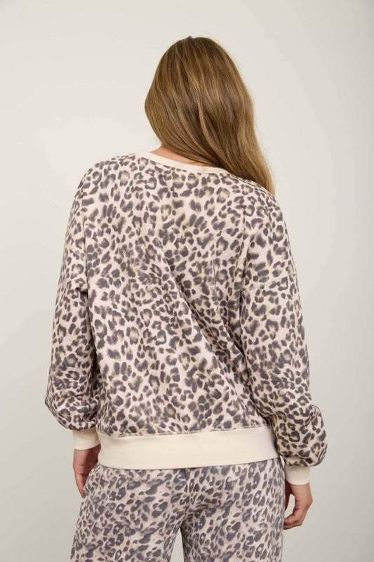 LEOPARD BOXY V-INSERT LONG SLEEVE KNIT TOP