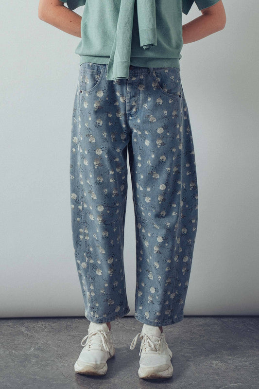 Floral Print Relaxed Fit Denim Pants
