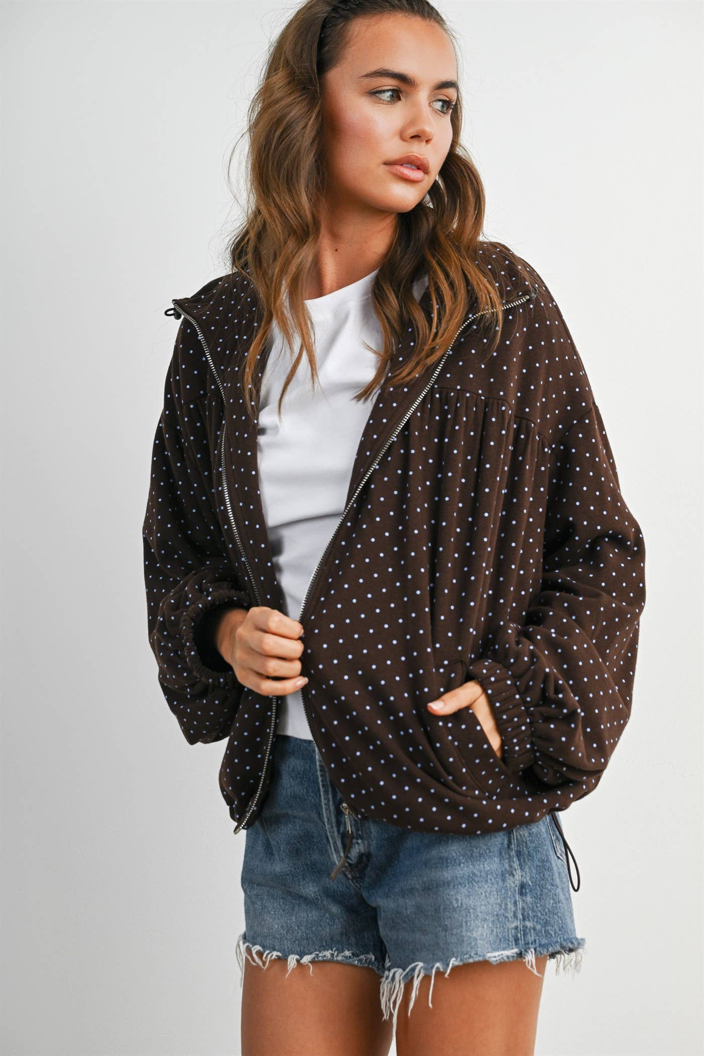 Polka Dot Zip-Up Anorak Jacket