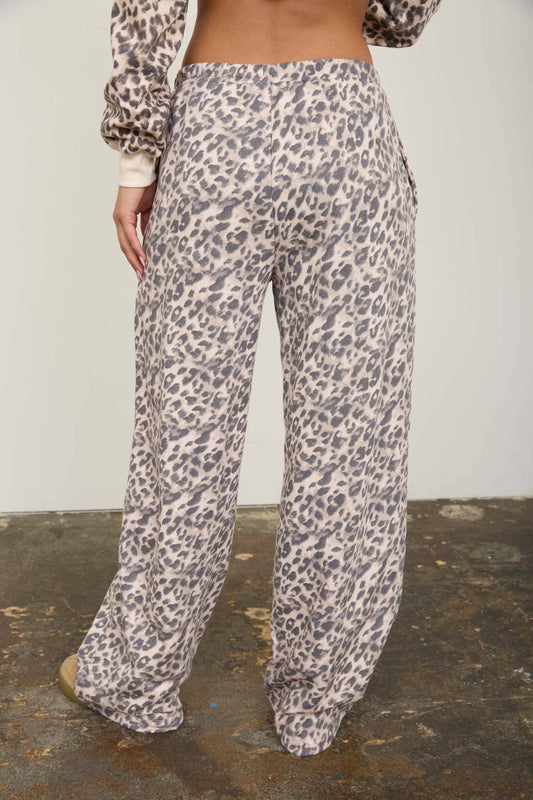LEOPARD DRAWSTRING WIDE LEG LOUNGE PANTS