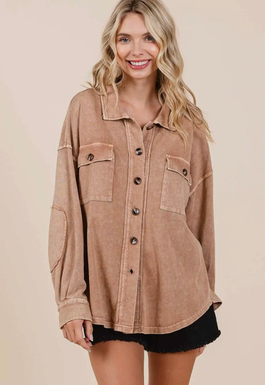 Tan mineral wash shacket