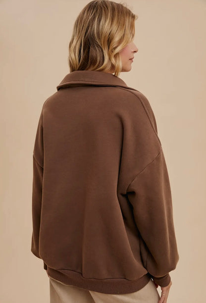 Mocha Oversized Polo Pullover