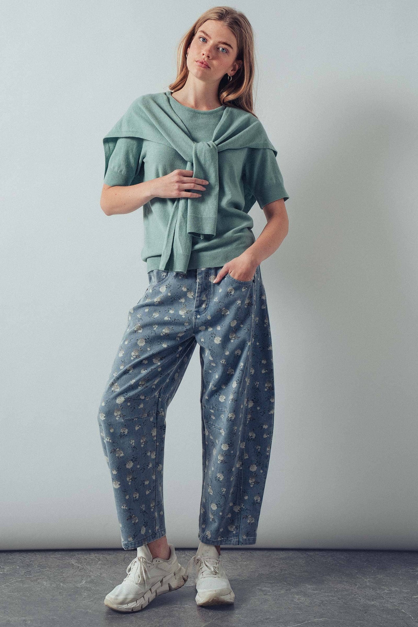Floral Print Relaxed Fit Denim Pants
