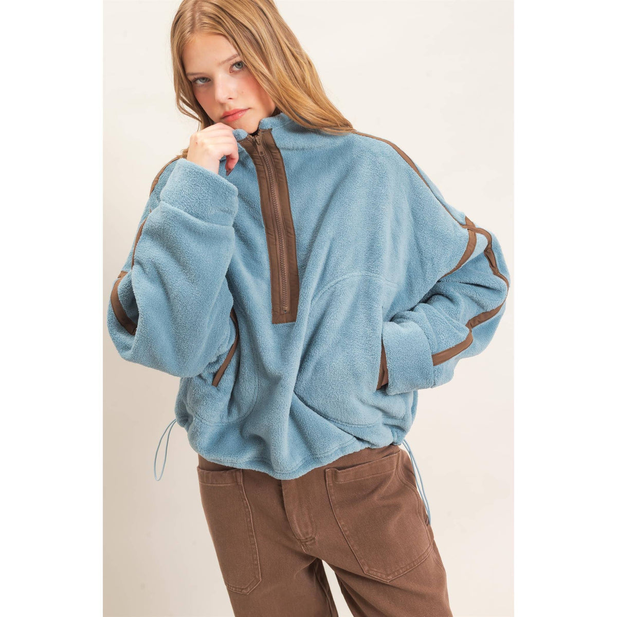 Contrast Trim Half-Zip Fleece Pullover
