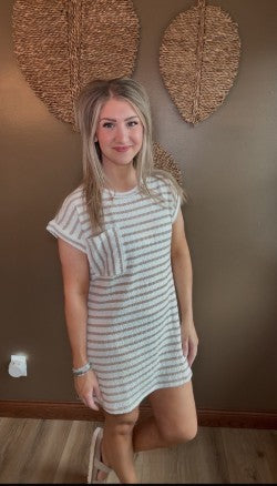 Textured Stripe Knit T-Shirt Dress