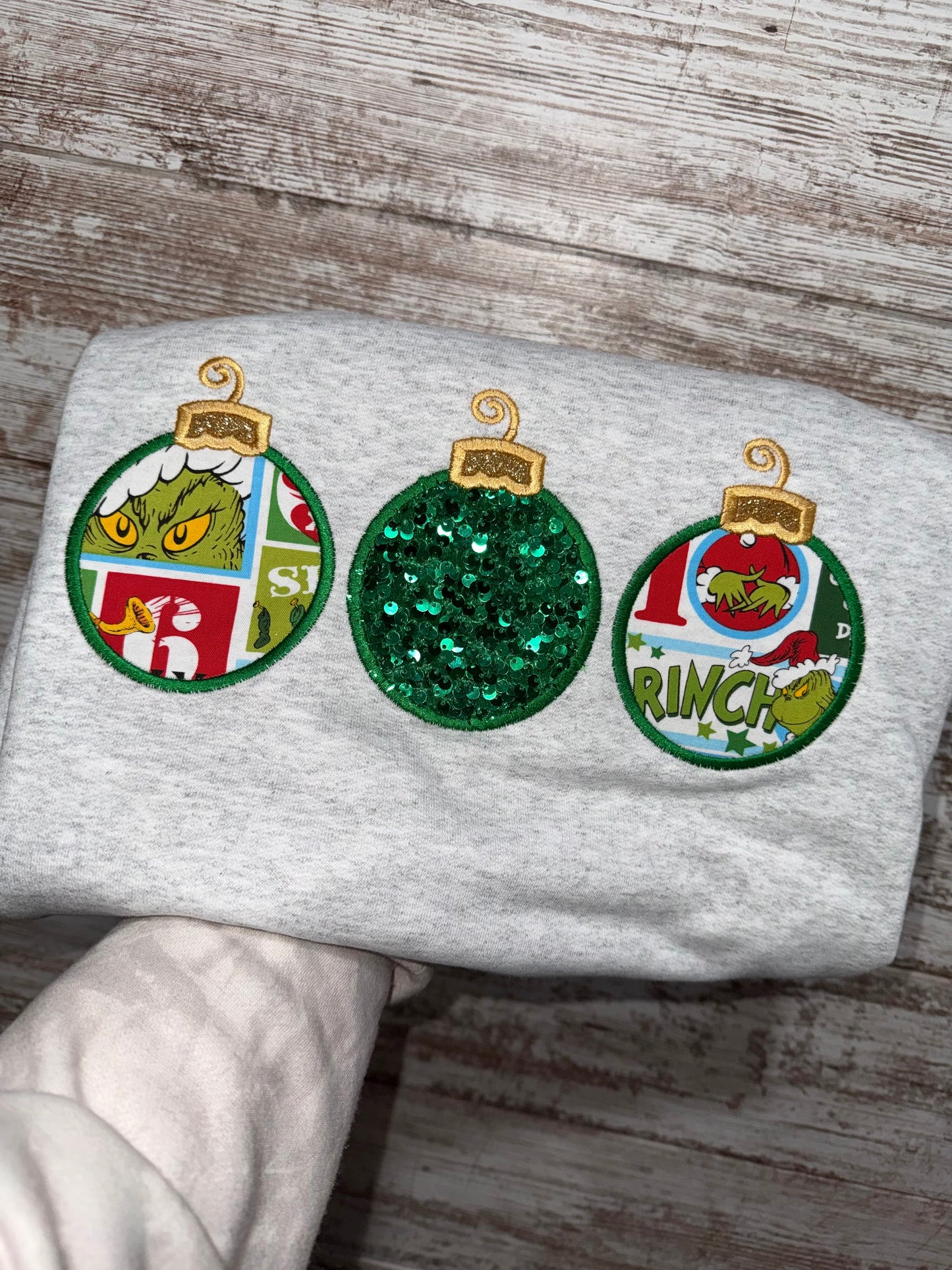 Green Man Embroidered Christmas Ornament Sweatshirt