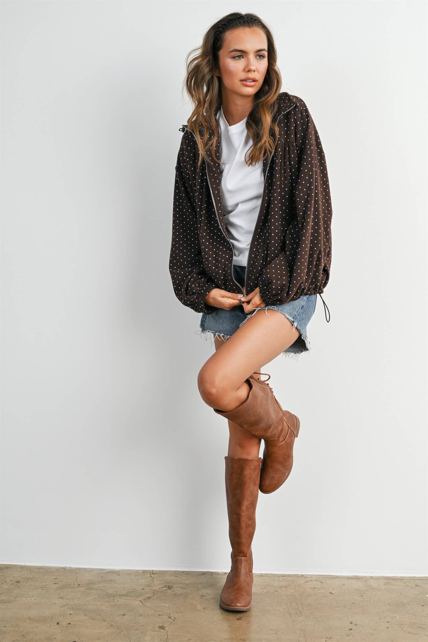 Polka Dot Zip-Up Anorak Jacket