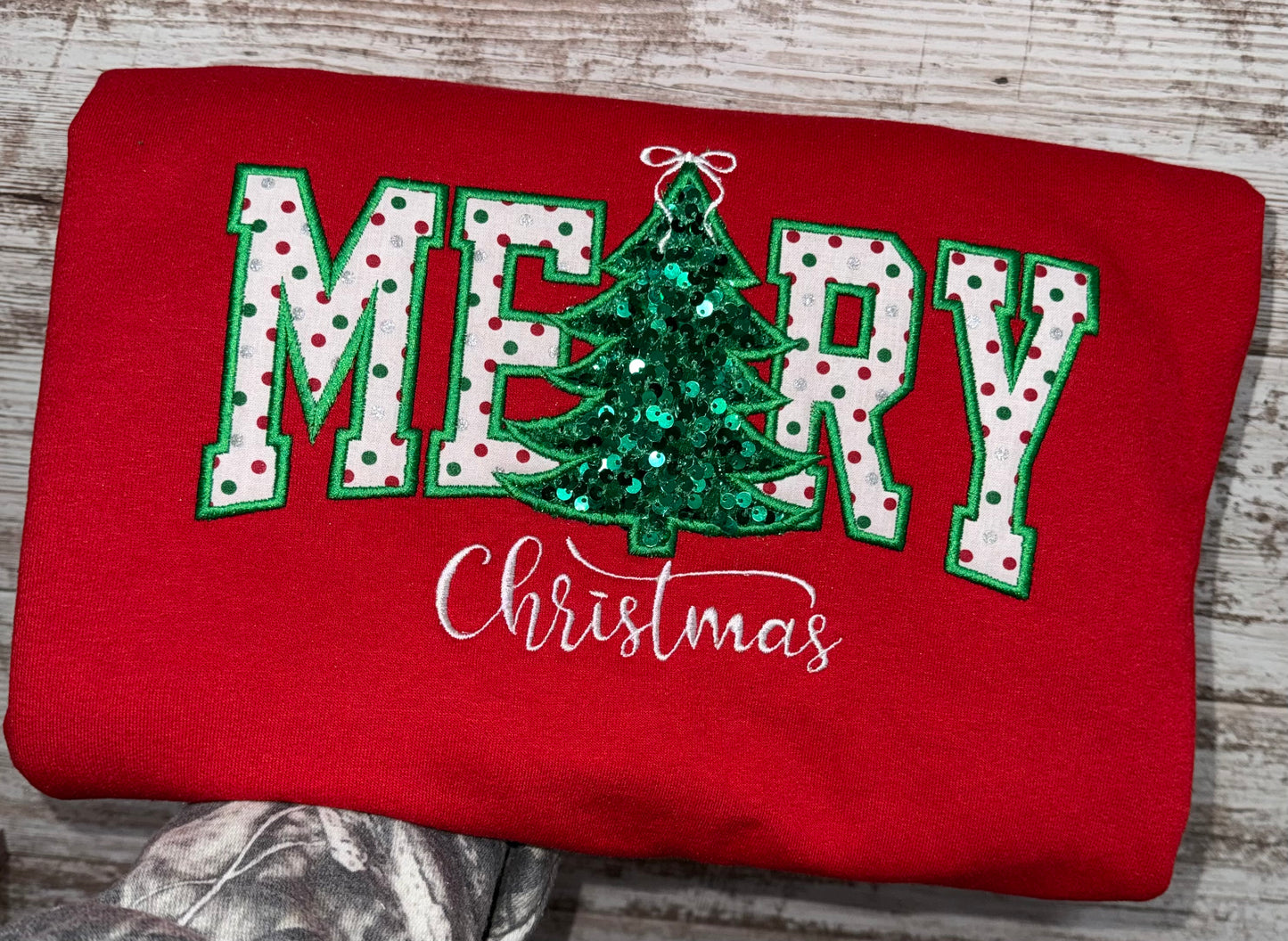 Merry Christmas Tree Embroidered Sweatshirt