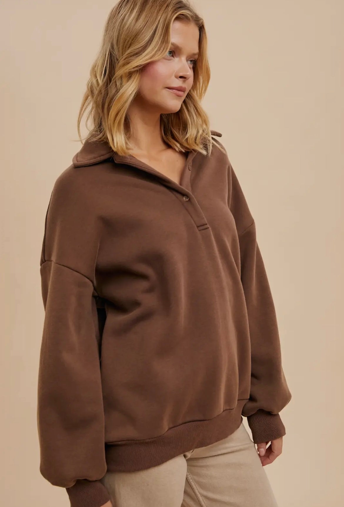 Mocha Oversized Polo Pullover