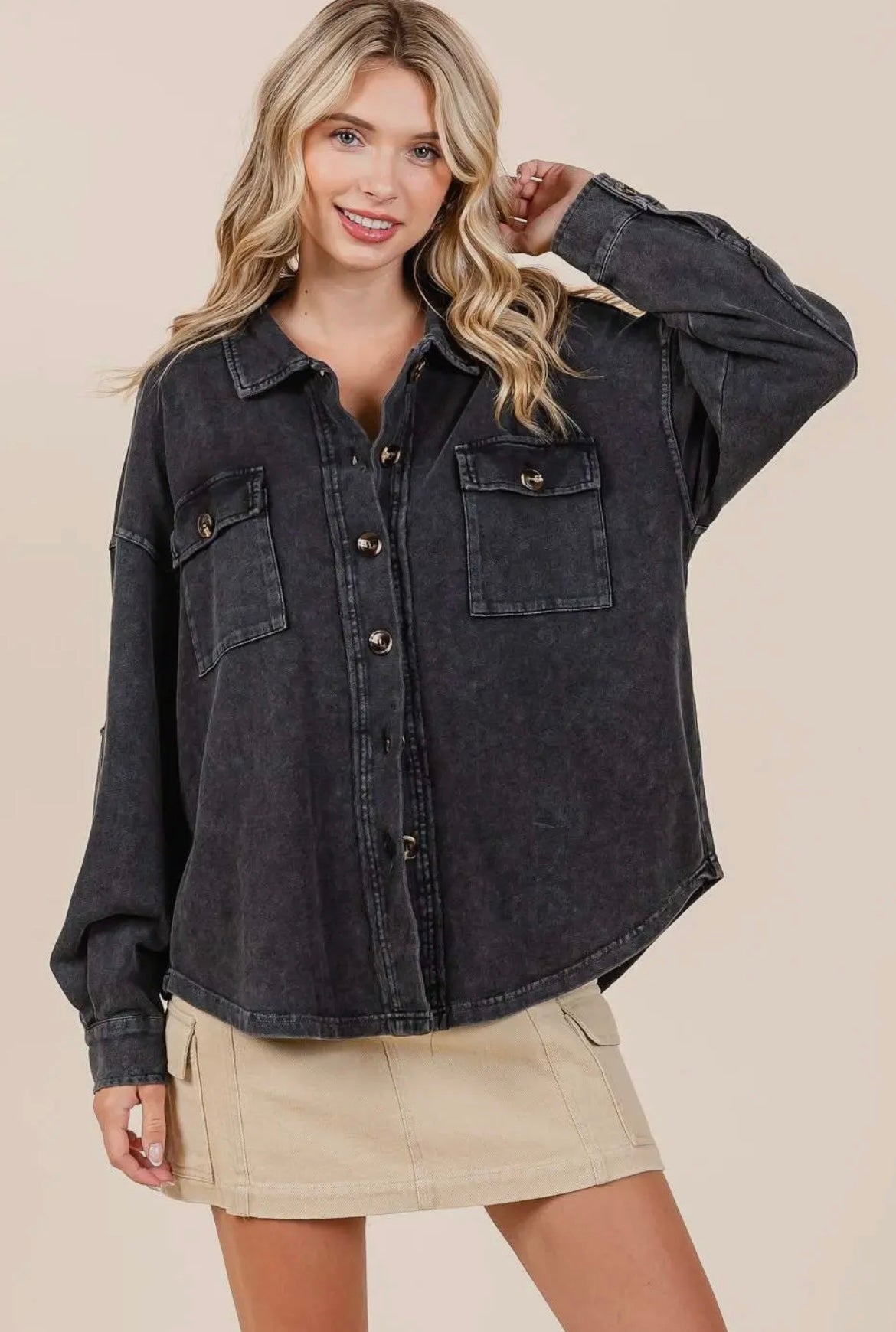 Black mineral wash shacket