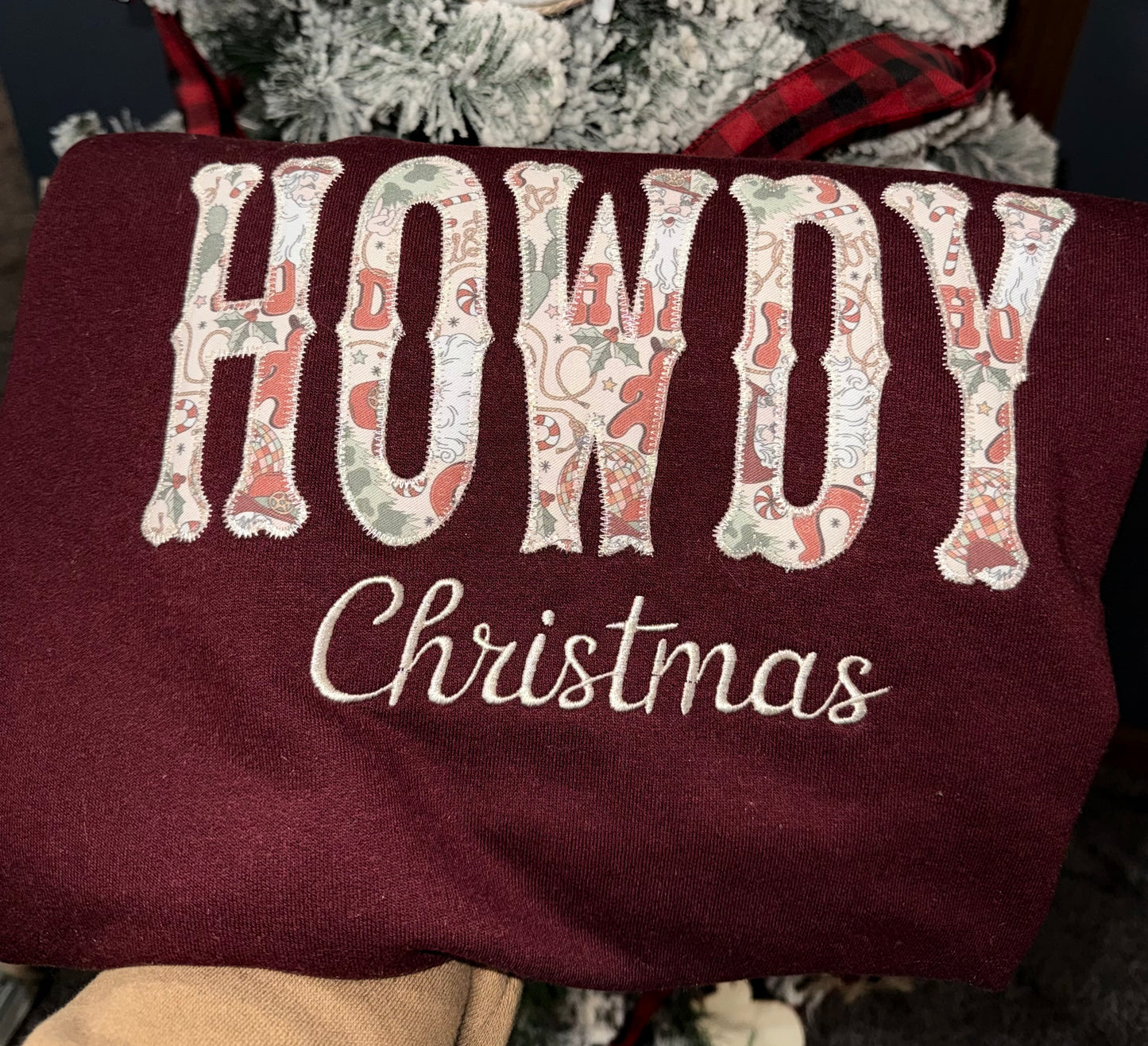 Embroidered Howdy Christmas Applique Crewneck