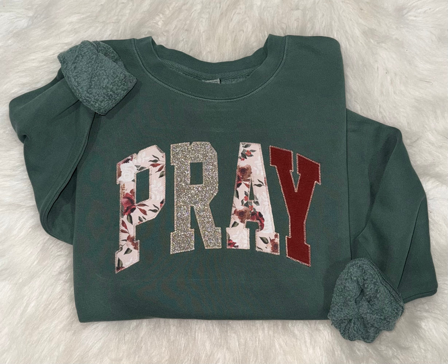 Mixed Media Pray Applique Crewneck