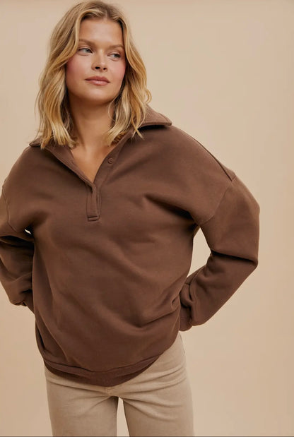 Mocha Oversized Polo Pullover