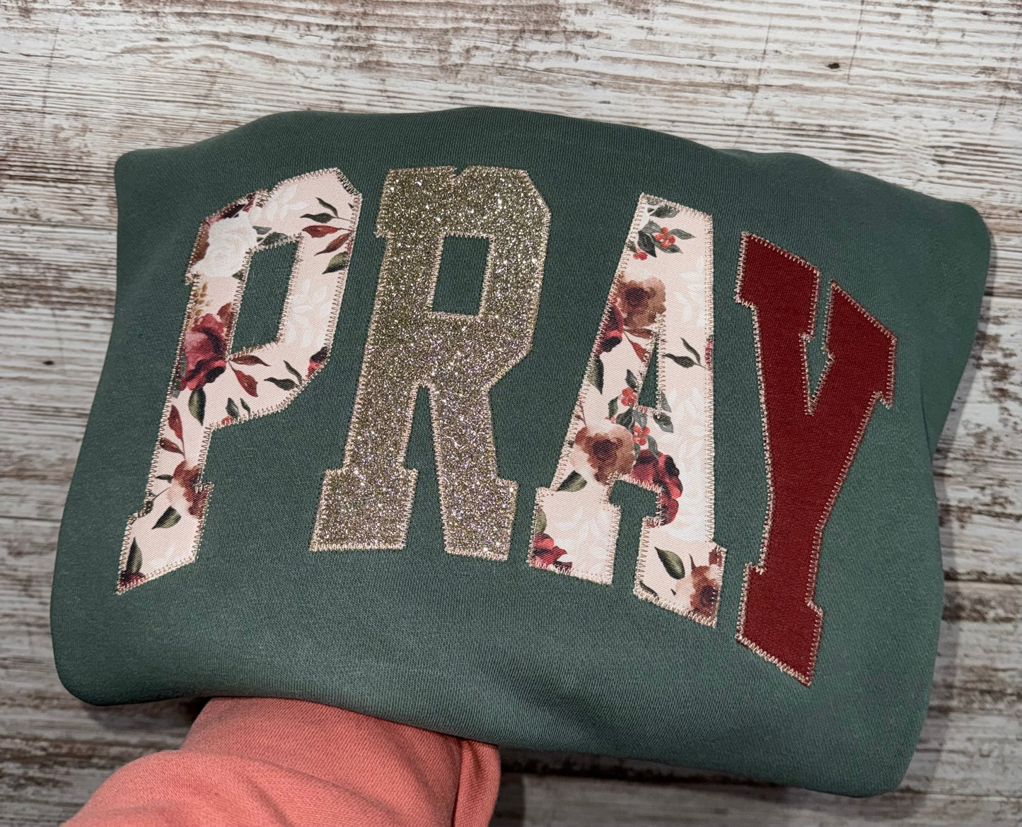 Mixed Media Pray Applique Crewneck