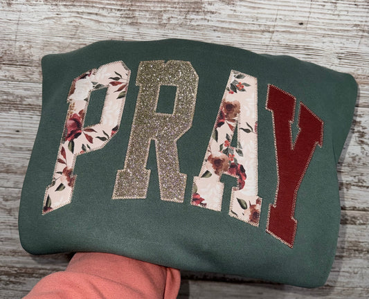 Mixed Media Pray Applique Crewneck