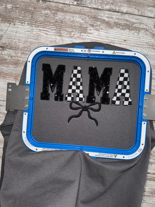 Checkered sequin mama crewneck