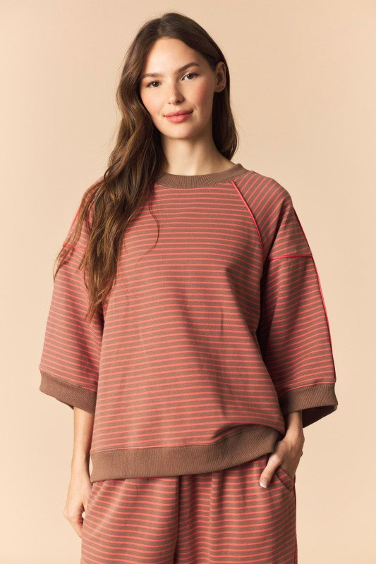 Stripe Printed Oversized French Terry Top
