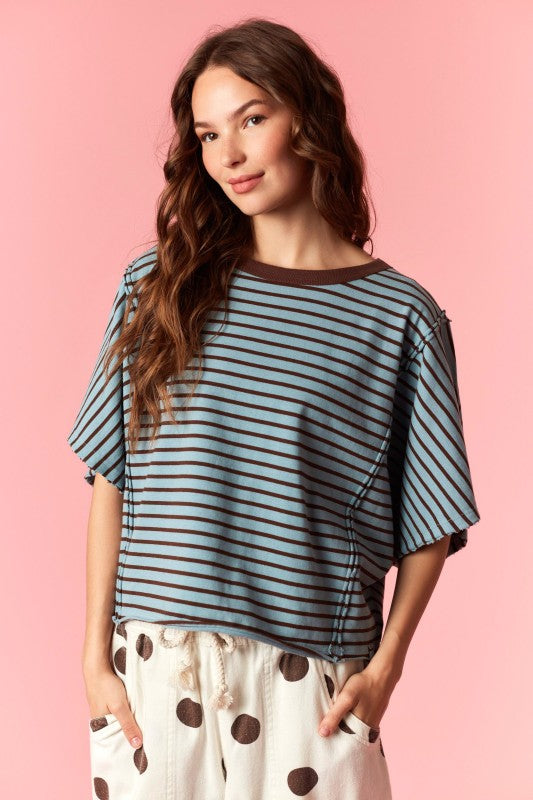 Yarn Dyed Stripe Round Neck Dolman Tee