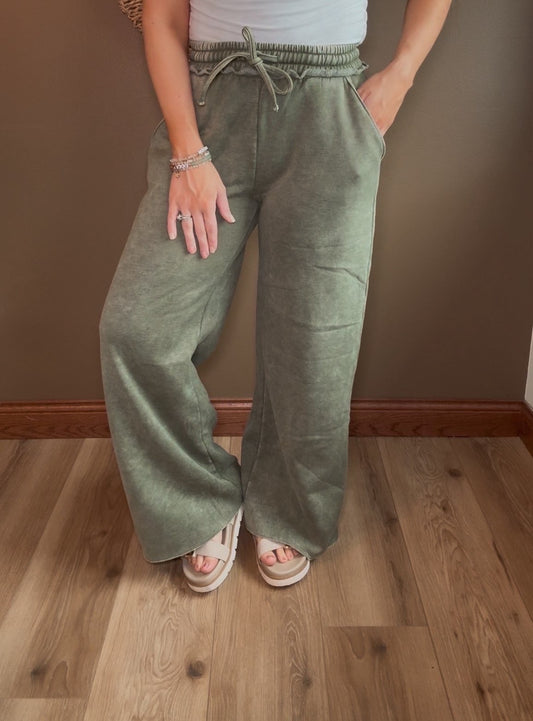 Acid Wash Fleece Palazzo Sweatpants
