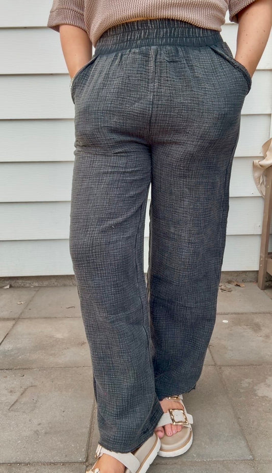 Double Gauze Elastic Band Waist Pants