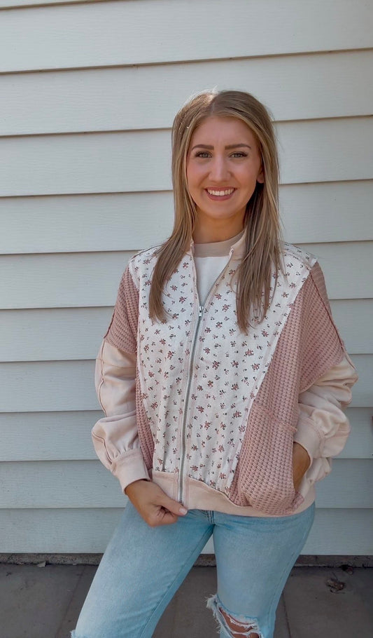 Floral Contrast Knit Oversized Jacket