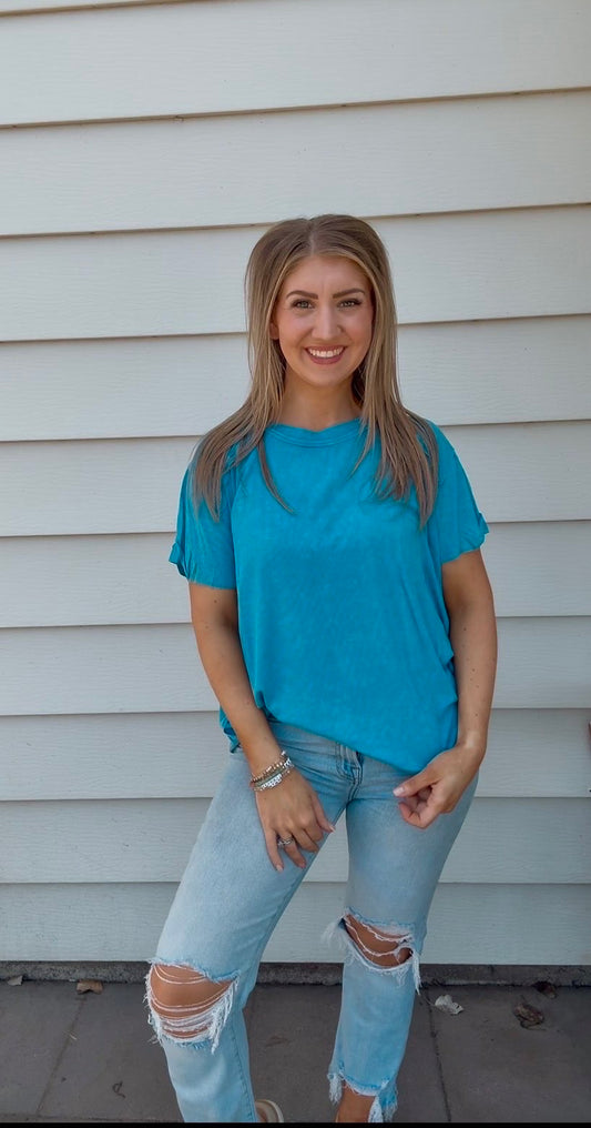 Ribbed Short Sleeve Boat-Neck Top