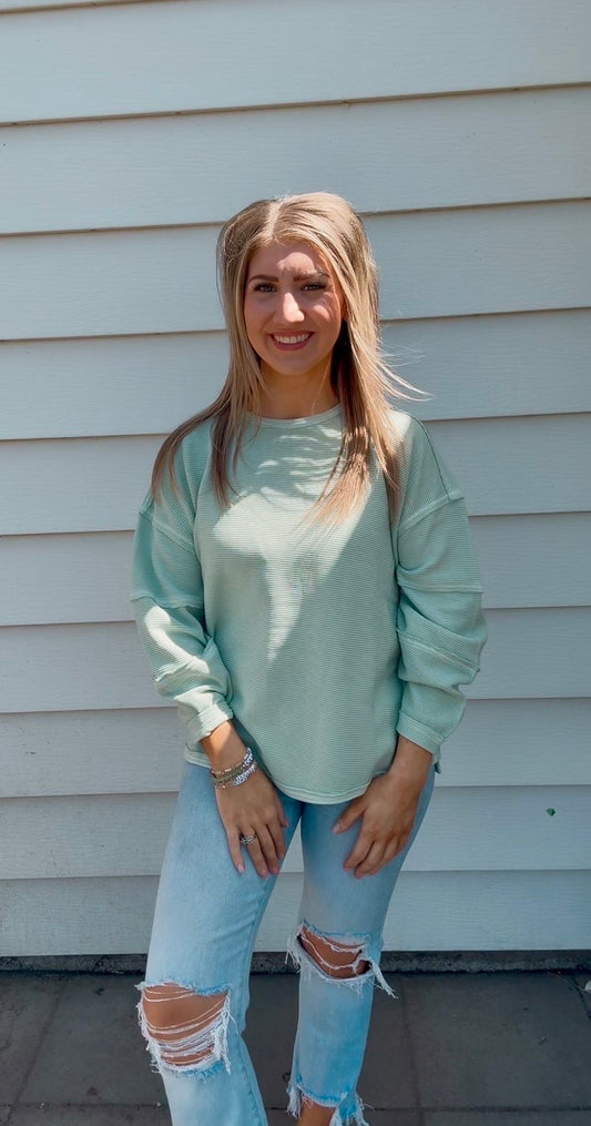 Exposed Seam Long Sleeve Knit Top