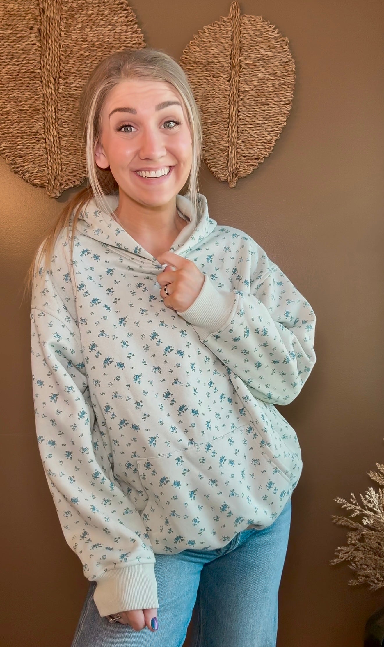 Ditsy Floral Hoodie-Mint