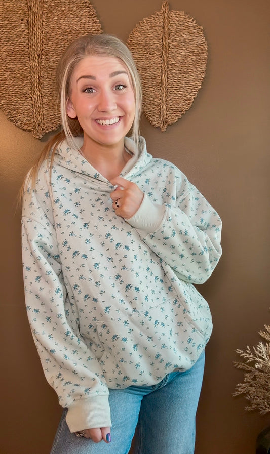 Ditsy Floral Hoodie-Mint
