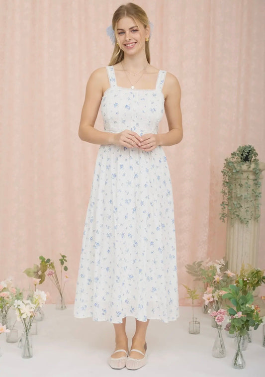 Floral Stripe Clip Dot Sleeveless Maxi Dress