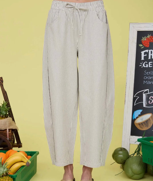 Stripe Elastic Waist with Drawstring Baggy Pants