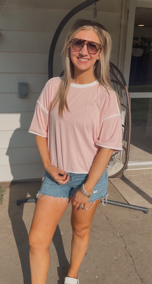 Polka Dot Contrast Trim Top