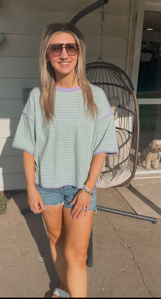 Mint and Lilac Oversized Stripe Knit Top