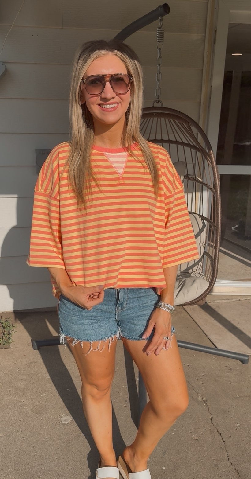 Oversized Striped Short Sleeve Top