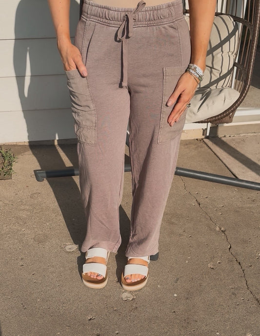 Mineral Washed French Terry Cropped Cargo Pant