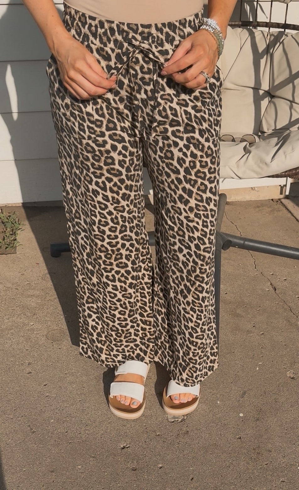 Washed Leopard Print Wide Leg Pants