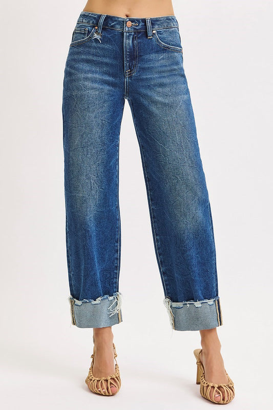 High Rise Crop Boyfriend Cuffed Jeans