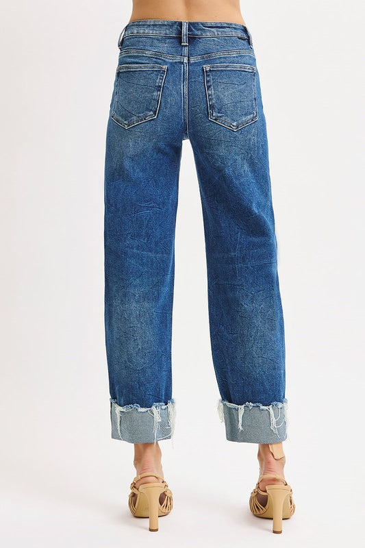 High Rise Crop Boyfriend Cuffed Jeans