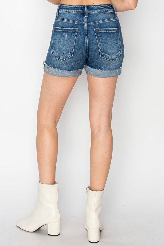 High Rise Button Down Cuffed Shorts