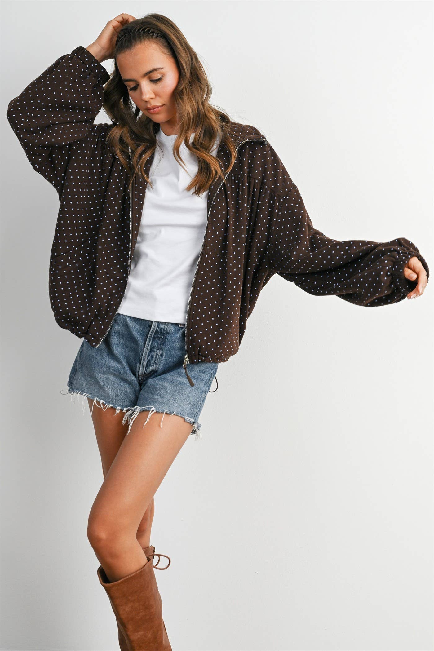Polka Dot Zip-Up Anorak Jacket